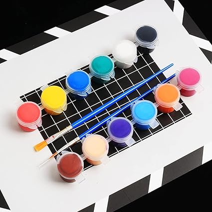 Khakho 12 Color Paint Set for Kids,Washable Watercolor Paint Sets for Artists Beginners Painting on Canvas Wood Clay Fabric Ceramic Craft (Art Paints)