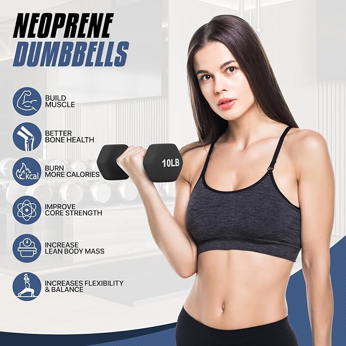 MADOG Dumbbell Set, Anti-Slip Neoprene Coated Hexagon Hand Weights for Home Gym Equipment Workouts Strength Training Amazon's Choice