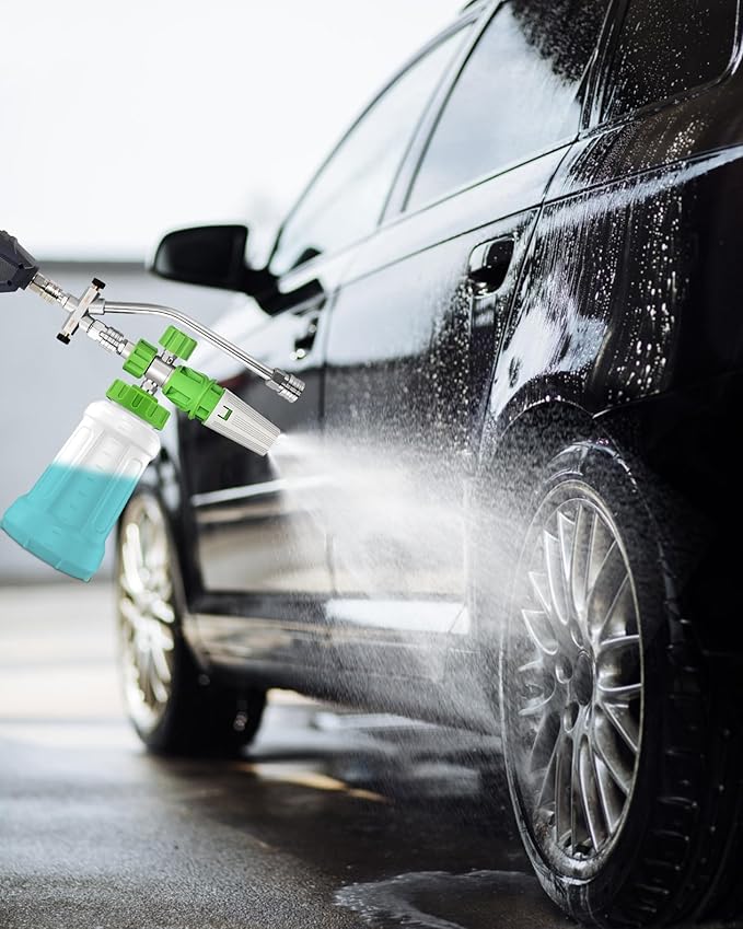 Foam Cannon Dual Connector for Pressure Washers, Double Tip Attachment, 4000 PSI, 14'' Quick Connect, Ideal for Car, Motorcycle, Roof, and Driveway Cleaning