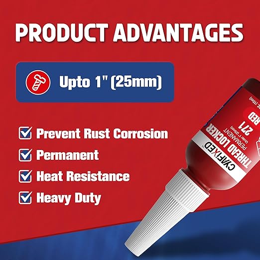 Threadlocker 271, Red High Strength Permanent Thread Lock Glue (0.33Fl oz/10ml) - Lock Tight Screw Glue for Nuts, Bolts & Seal Fasteners, Prevents Loosening, Rust & Corrosion
