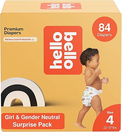 Hello Bello Premium Diapers, Size 4 (22-37 lbs) Surprise Pack for Girls, 84 Count, Hypoallergenic with Soft, Cloth-Like Feel, Girl and Gender Neutral Patterns