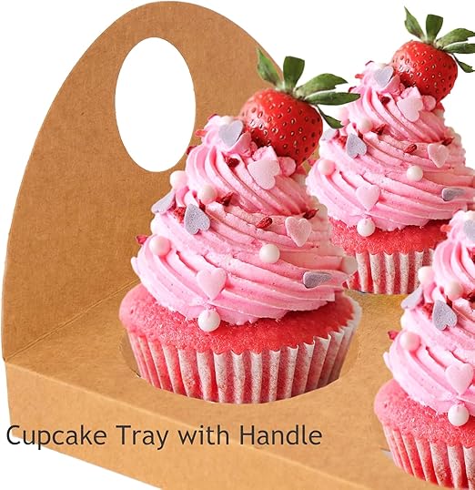 UnicoPak 20 Pack 10 x 6.8 x 4 Inch Tall Brown Cupcake Boxes with Handle Tray, Cupcake Boxes 6 Count, Large Cupcake Boxes Muffin Boxes for Standard or High Creams Cupcakes Jumbo Cupcakes