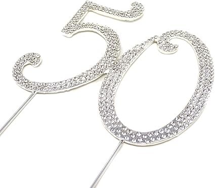 Honbay 50 Birthday Cake Topper Sparkly Bling Alloy Crystal Rhinestones Cake Topper Cake Decoration for 50th Birthday or Anniversary Party (Silver)
