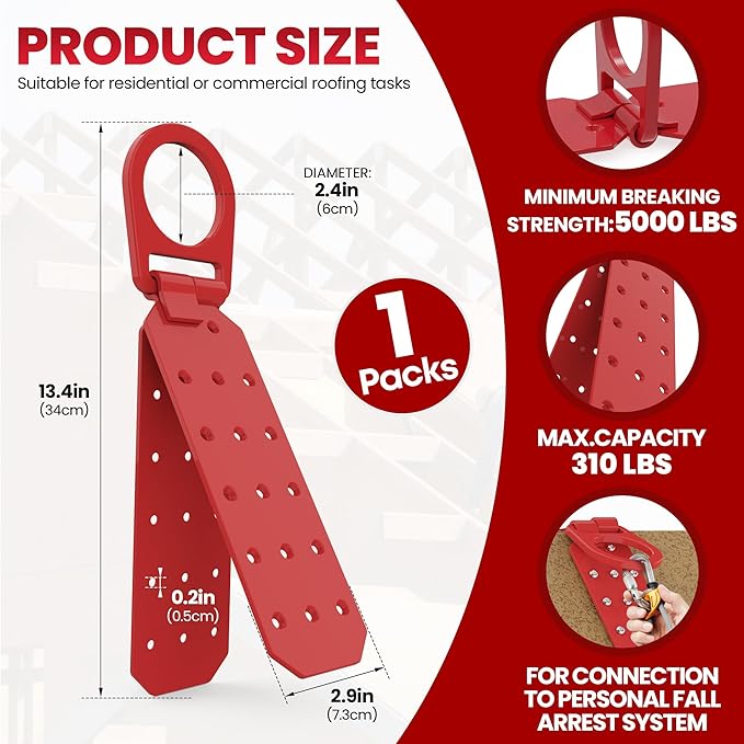 Reusable Roof Anchor Alloy Steel Fall Protection Anchor High Stength D-ring Roofing Anchor Temporary Roof Anchor for Industrial Construction Use on WoodMetal - 1 Pack