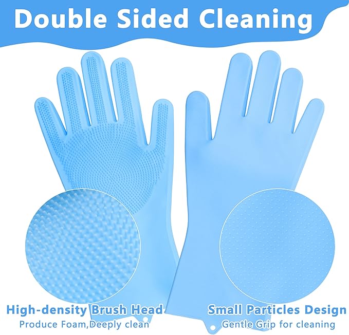 Pet Grooming GlovesHeat Resistant Dog Washing Gloves with High-Density Teeth, Dog Bath Scrubber with Enhanced Five Finger Design, Silicone Gloves for Dogs and Cats Bathing, Massage (Blue)