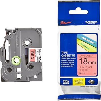 Brother TZe-441 Labelling Tape Cassette, Black on Red, 18 mm (W) x 8 m (L), Laminated, Brother Genuine Supplies
