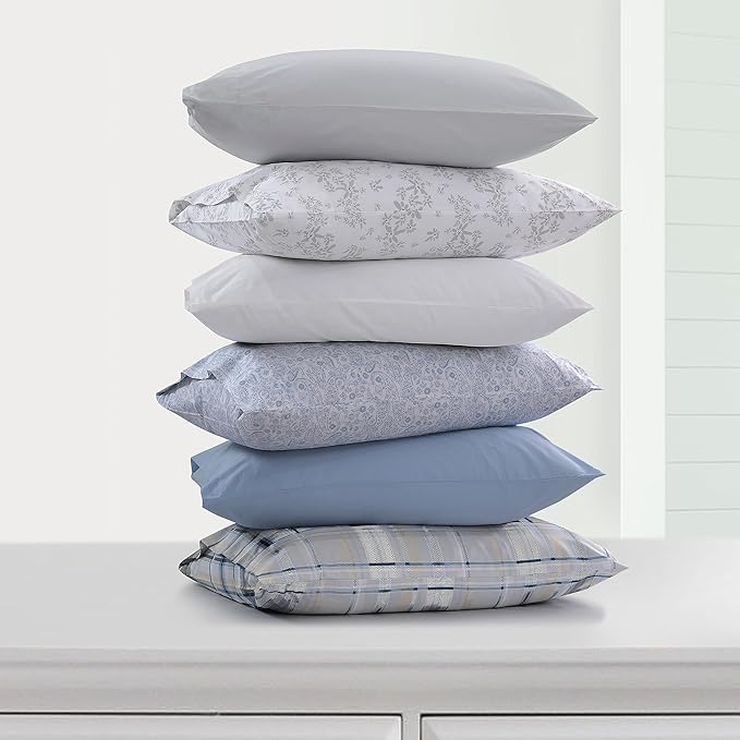 Tribeca Living Cotton Percale California King Size Bed Sheet Set, 300 Thread Count, Extra Deep Pockets, Printed Danielle Paisley Blue