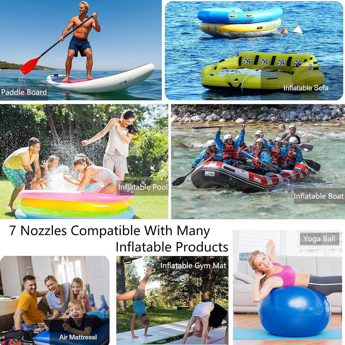 Estgora Paddle Board Pump Adapter Set, Sup Air Pump Hose with 7 Nozzles for Inflatable Paddleboard, Boat, Tent, Pool, Paddle Board Accessories Replacement Parts for Electric SUP Pump, Rafts, Kayak