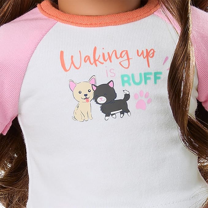 American Girl Truly Me 18-inch Doll Waking Up is Ruff PJs Outfit with Plush Slippers and Knotted Headband, for Ages 6