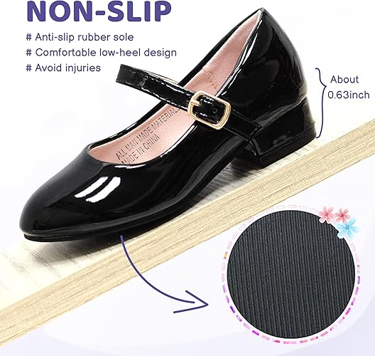 LseLom Girls Dress Shoes-Mary Jane Shoes for Girls Low Heel Princess Hook and Loop Dress Shoes Party Wedding Flats for Little/Big Kids