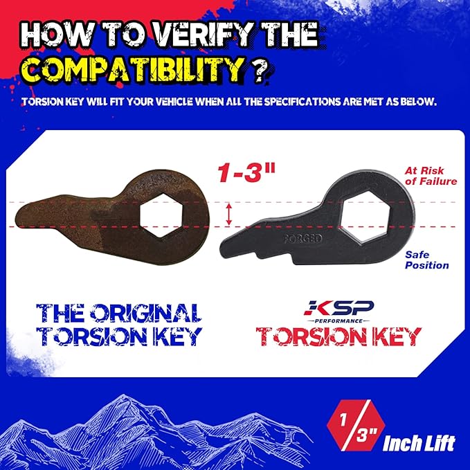 KSP 1-3" Torsion Bar Key For Silverado Sierra 1500, Adjustable Forged Torsion Lift Kits Fit K1500 K2500 K3500 Tahoe Yukon Suburban,Steel Suspension Level Kit Compatible With Chevy GMC 6 Lug Truck SUV
