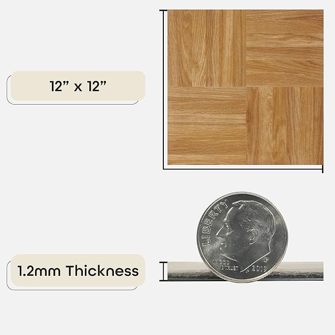 Nexus Self Adhesive 12-Inch Vinyl Floor Tiles, 20 Tiles - 12" x 12", Oak Parquet Pattern - Peel Stick, DIY Flooring for Kitchen, Dining Room, Bedrooms Bathrooms by Achim Home Decor