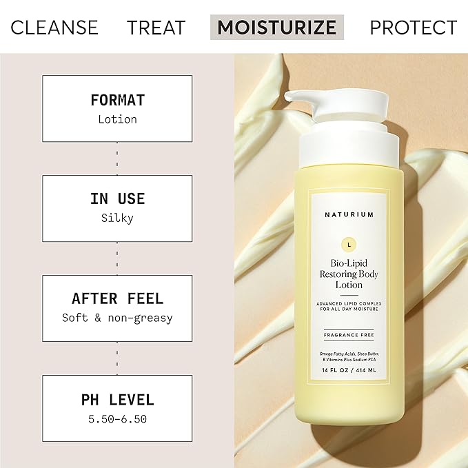Naturium Bio-Lipid Restorative Hydrating Body Lotion with Shea Butter, Fragrance Free, 14 oz