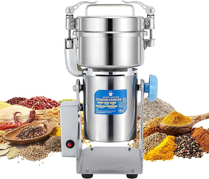 MAGIC MASTER 300g Grain Mill Grinder Electric,High Speed 1500W Commercial Spice Grinder,Safety Stainless Steel Dry Grinder Machine For Flour Wheat Nut Corn Rice Pepper Herbs Coffee Beans,Swing,110V