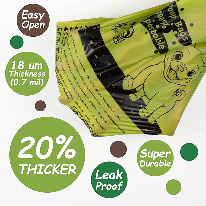 GREENER WALKER 100 Compostable Poop Bags for Dog Waste, 20 Extra Thick and Durable 225 Poop Bags for Doggie with EN13432 Certified (Brown)