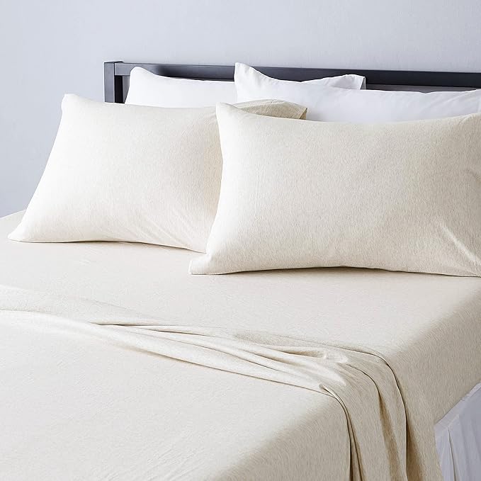 Basics Cotton Jersey 4-Piece Bed Sheet Set, Queen, Oatmeal, Solid