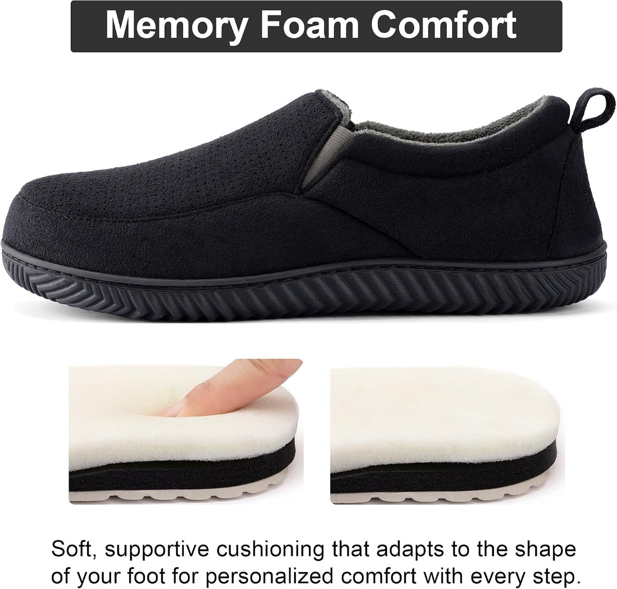 RockDove Men's Closed-Back Memory Foam Slippers with Plush Lining Faux Suede Non-Slip Sole