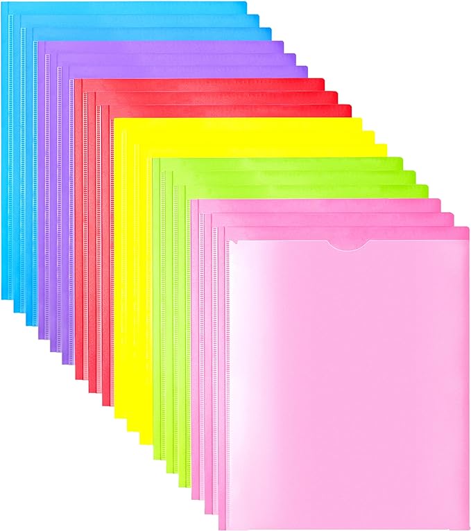 Heavy Duty Plastic Folders with Clear Front Pocket - 18PCS, 3 Pockets Folders with Prongs and Card Slot, for Letter Size Sheets, Bright Colors