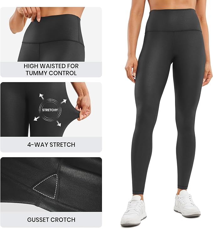 CRZ YOGA Butterluxe Womens Matte Faux Leather Leggings 28" - High Waisted Stretch Ankle Leather Pants Pleather Tights
