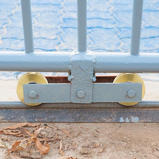 Tatuo 4" Solid Slide V Groove Wheels Heavy Duty Sliding Gate Rollers Wheels 1-34" Width Rolling Gate Caster Rollers 2500 Lbs Capacity with Screw Double Bearing Pair(1 Set)