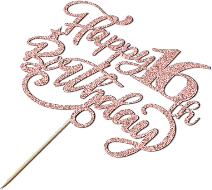 Happy 16th Birthday Cake Topper, Rose Gold Glitter Birthday Sign, 16 & Fabulous Cake Decorations, 16th Anniversary/Party Decoration Supplies
