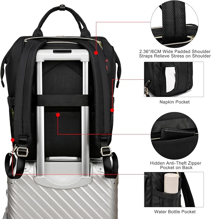 CAFELE Convertible Backpack for Women Men,School Backpacks for Teen Girls Boys,Large Wide Open Backpack with USB Charging Port, 17.3 Inch Work Laptop Backpack,Black(2321H-01)