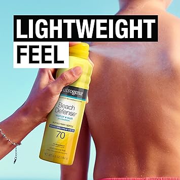 Neutrogena Beach Defense Spray Sunscreen with Broad Spectrum SPF 70, Fast Absorbing Sunscreen Body Spray Mist, Water-Resistant UVAUVB Sun Protection, Oxybenzone Free, 6.5 oz