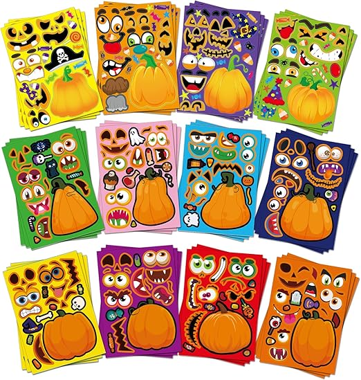 36 Sheets Halloween Party Favors Stickers, Halloween Stickers Full Body Design for DIY Make Your Own Sticker with Mummie Zombie Witch Vampire Pumpkin (Halloween Stickers-Pumpkin)