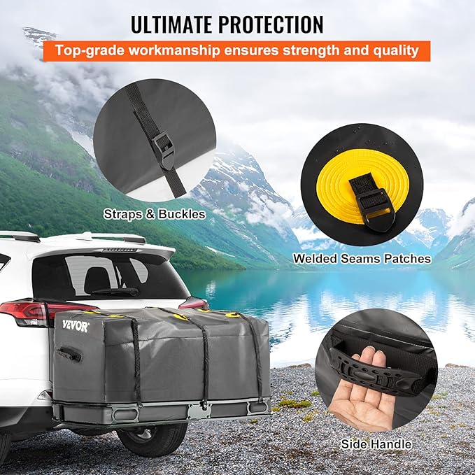 VEVOR Hitch Cargo Carrier Bag, Waterproof 840D PVC, 59"x24"x24" (20 Cubic Feet), Heavy Duty Cargo Bag for Hitch Carrier with Reinforced Straps, Fits Car Truck SUV Vans Hitch Basket