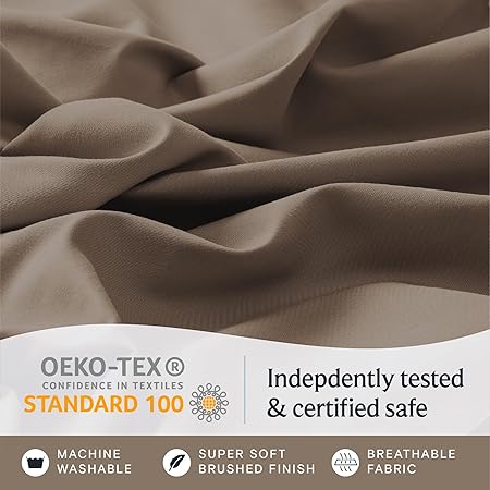 LuxClub 4 PC King Sheet Set, Breathable Luxury Bed Sheets, Deep Pockets 18" Wrinkle Free Cooling Bed Sheets Machine Washable Hotel Bedding Silky Soft - Dark Khaki King