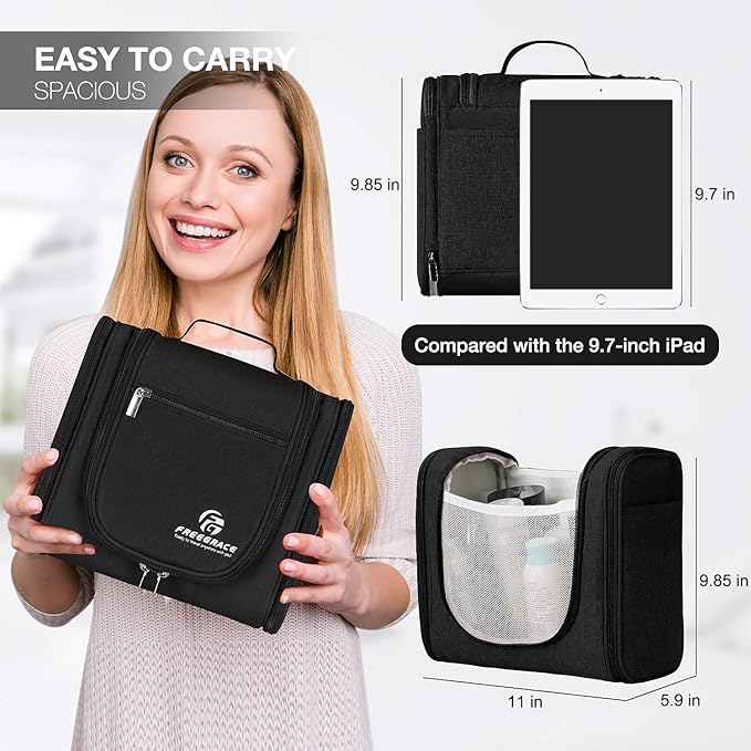 Hanging Toiletry Bag Extra Large Capacity Premium Travel Organizer Bags For Men And Women Durable Waterproof Nylon Bathroom, Shower, Makeup Bag For Toiletries, Cosmetics, Brushes
