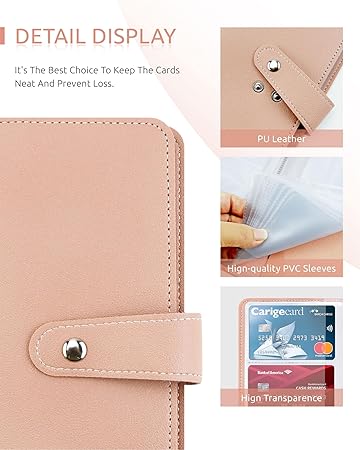 Credit Card Holder, Leather Business Card Organizer with 96 Card Slots, Professional Card Book Case for Cards and Important Documents to Prevent Loss or Damage (Pink)