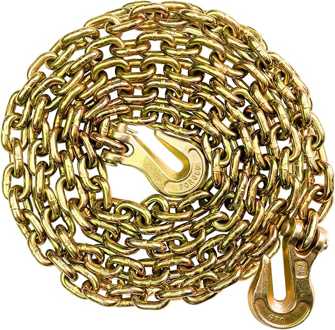 516 Chain Trailer Chains with Hooks, Grade 80 Tow Log Chain 4900 lbs Working Load for Truck Farm Construction(516 in x 12FT)