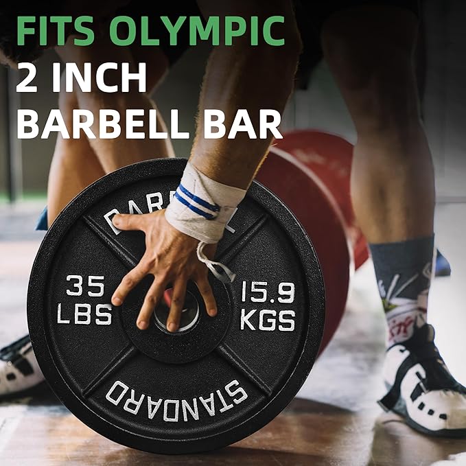 2-Inch Olympic Cast Iron Weight Plate for Strength Training & Weightlifting, Multiple Sizes