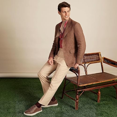 Mens Shoes Casual Sneakers - Business Brown Leather Comfort Memory Foam Fashion Dress Sneakers for Men Office Walking Size 8.5