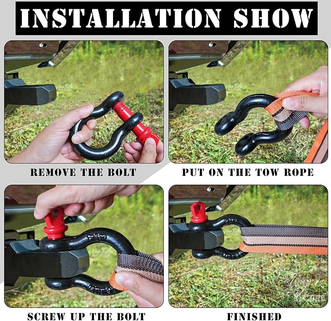 Shackles 34" D Ring Shackle 28.5 Ton (62,831 lbs) Maximum Break Strength with 78" Pin for Tow Strap Winch Off Road Vehicle Recovery (2 Pack)