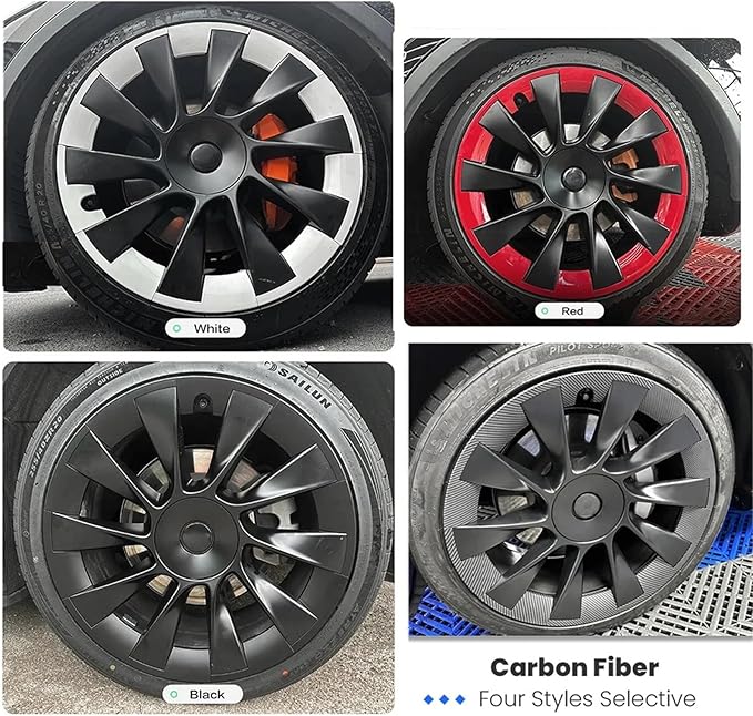 Carbon Fiber Wheel Cover Compatible for Tesla Model Y 2021-2023 20 Inch Induction 21 inch UberTurbine Wheel Protector ABS Hubcap Accessory(Matte Carbon 20 inch)