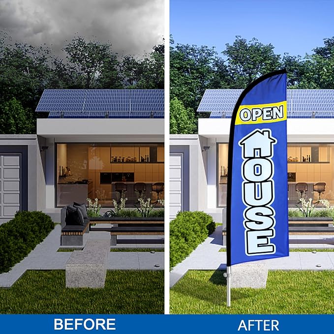 8FT Open House Flag With Pole Kit, Signs for Real Estate, Ground Stake for Outdoor Supplies
