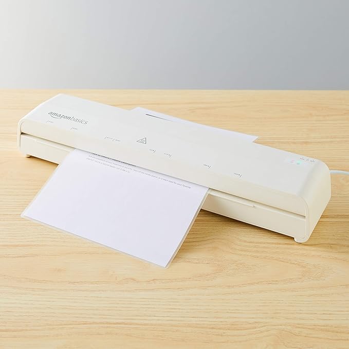 Basics 12-Inch Thermal Laminator Machine with Rapid Warm-Up (1 min), 20 Assorted Laminating Pouches Included, White