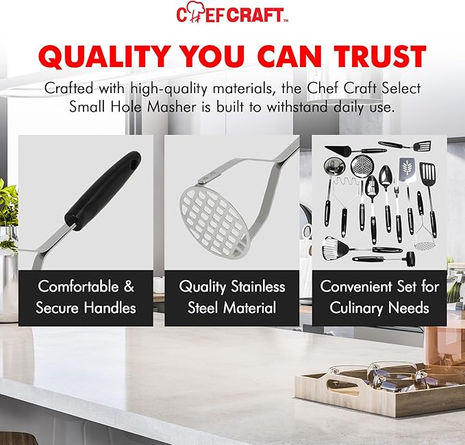 Chef Craft Select Sturdy Masher, 10.25 inch, Stainless Steel/Black