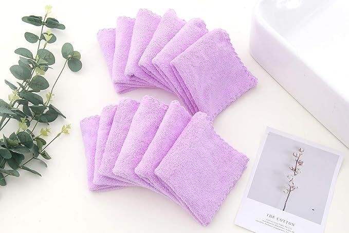 12 Pack Baby Washcloths - Extra Absorbent and Soft Wash Clothes for Newborns, Infants and Toddlers - Suitable for Baby Skin and New Born - Microfiber Coral Fleece 12x12 Inches, Violet Purple