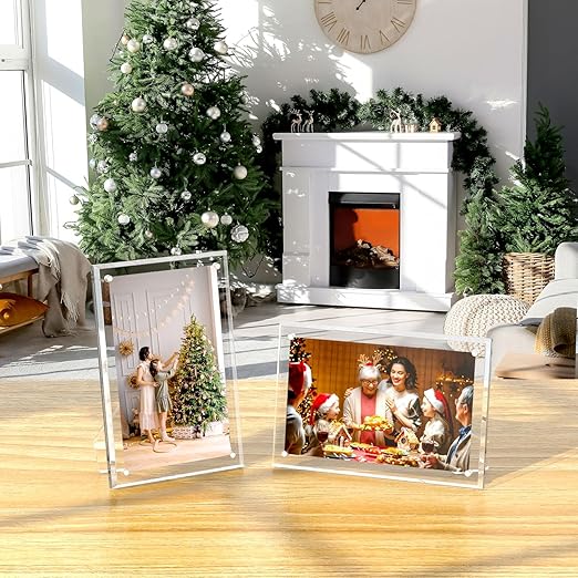 AITEE 5x7 Acrylic Picture Frames 3 Pack, Clear Picture Frames with Stand, Magnetic Frame Acrylic Lucite Frameless Transparent Cubes Floating Gift for Home Office Desktop Display Horizontally or