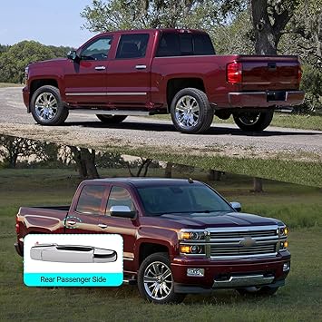 Exterior Chrome Door Handle, Rear Passenger Side, Compatible with 2007-2014 Chevy Silverado Suburban Tahoe GMC Sierra Yukon Cadillac Escalade, Replace 22738726 84053450 80547