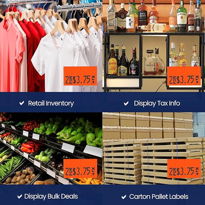 Perco Fluorescent Red Pricing Labels for Monarch 1131 Price Gun – 3 Sleeves, 24 Rolls Value Pack - 60,000 Price Marking Labels – with Ink Rolls Included