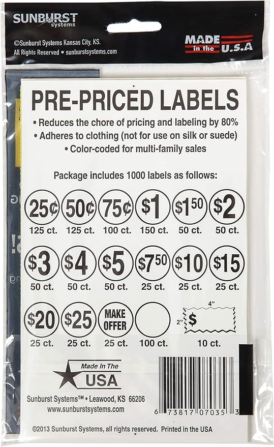 Sunburst Systems 7035 Priced Garage Sale Stickers, 1,000 Count Pre-Printed Labels, Pink