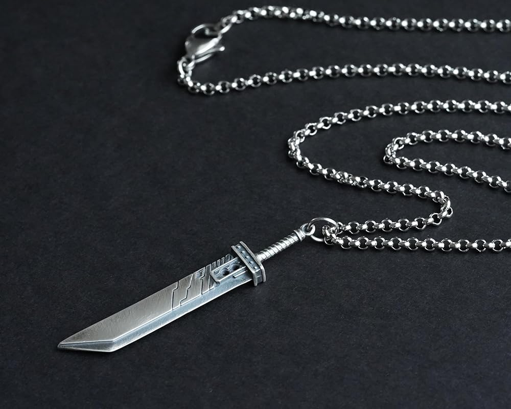 925 Sterling Silver Fantasy RPG F F VII 7 Remake Cloud Buster Sword Pendant Necklace