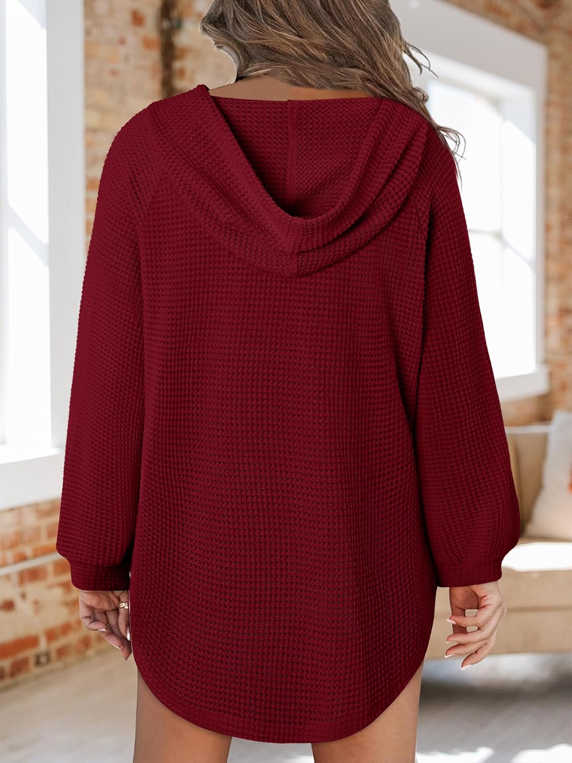 BETTE BOUTIK Womens Long Sleeve Waffle Knit Tops Fall Winter V Neck Casual Fashion Shirts
