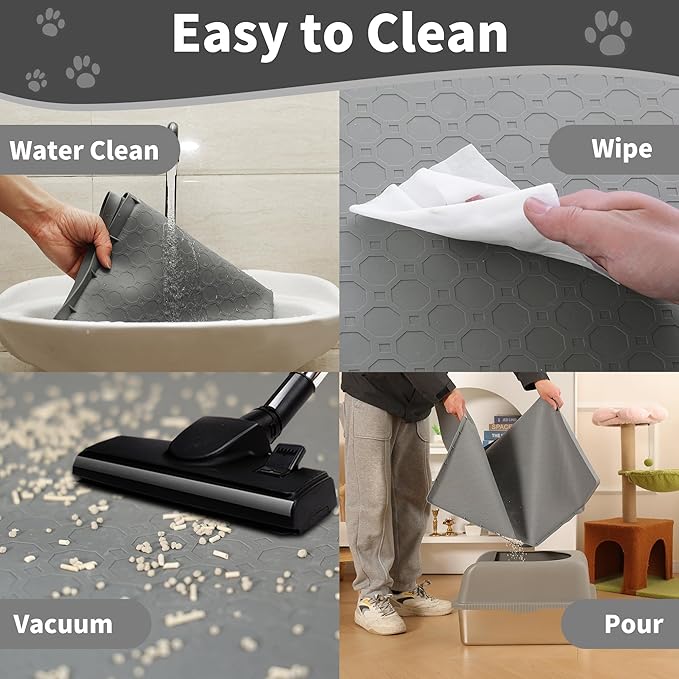 Cat Litter Mat, Litter Box Mat- 34"X22" Cat Mat for Litter Box, Non-Slip Cats Scratch Pad,Less-Mess Waterproof Foldable Litter Pad (1 Pack-Grey)