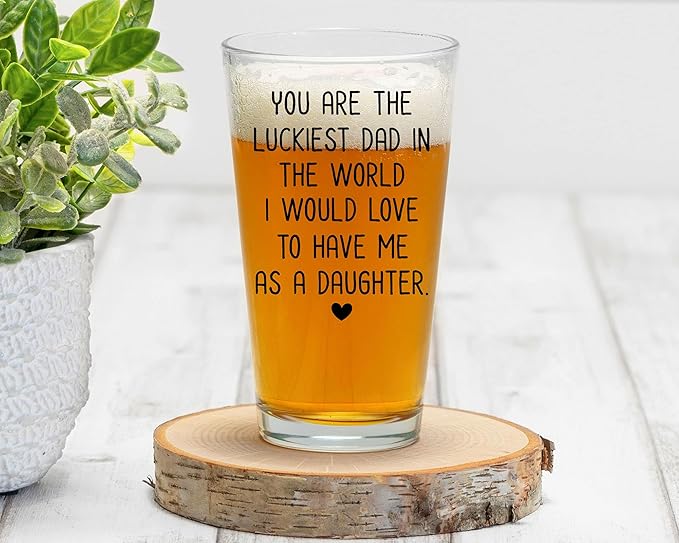 PREZZY Beer Mug for Father's Day Dad You Are the Luckiest Dad in the World I Would Love to Have Me as a Daughter Beer Glass for Dad, Best Dad Beer Glass, Daddy Beer Glass for Christmas, Anniversary