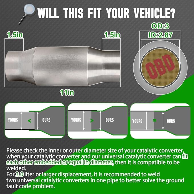 3 Inch Inlet/Outlet Universal High Flow Front Catalytic Converter Direct-Fit(EPA Compliant)